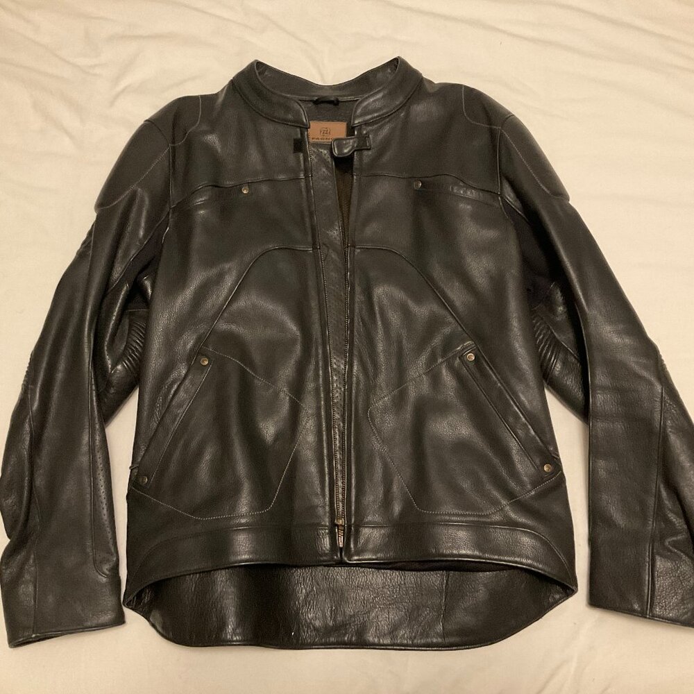 Pagnol Black Leather Motorcycle Jacket - Size XL